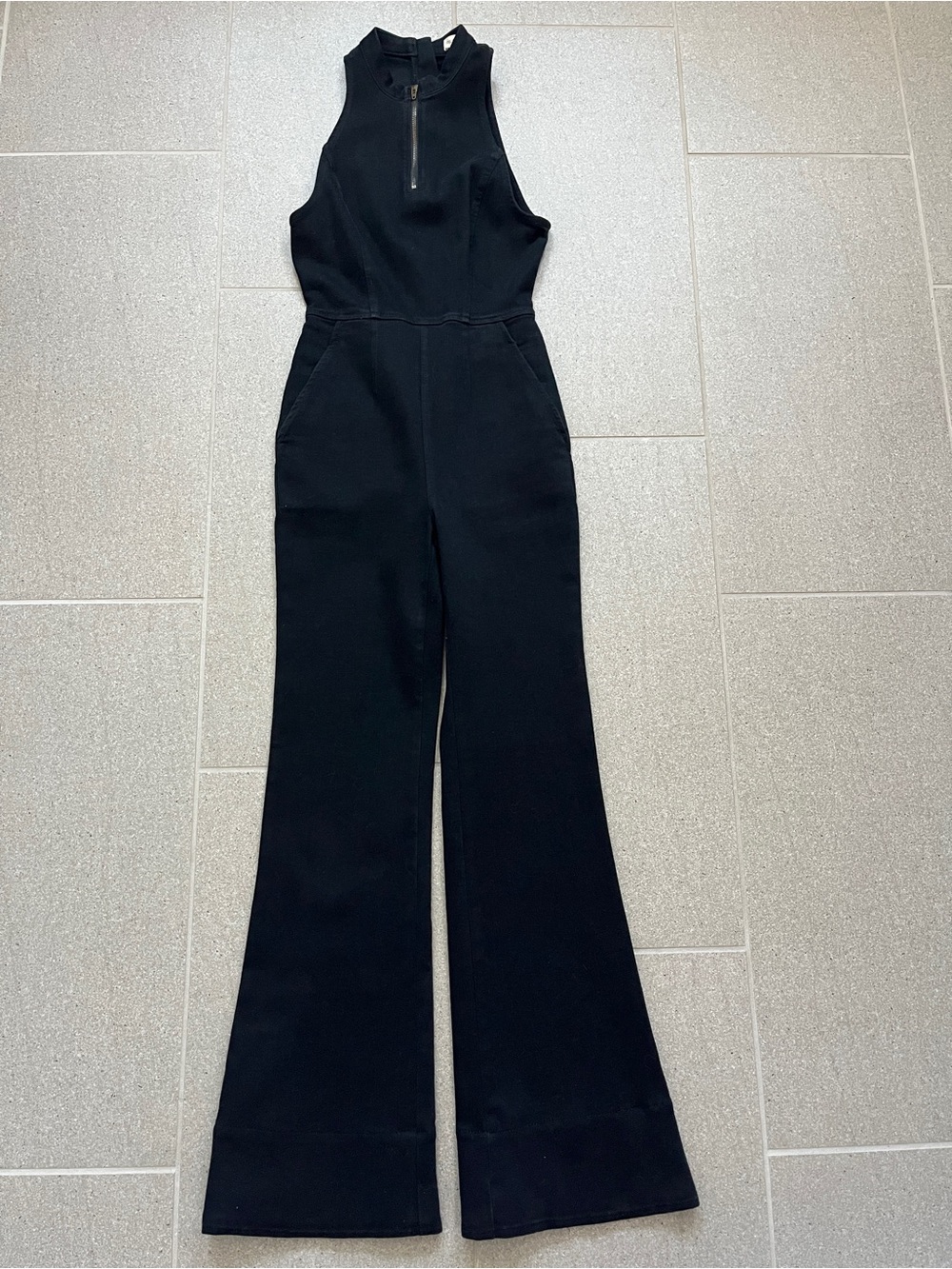 Pilcro Black Sleeveless High-Neck Jumpsuit with Flared Legs